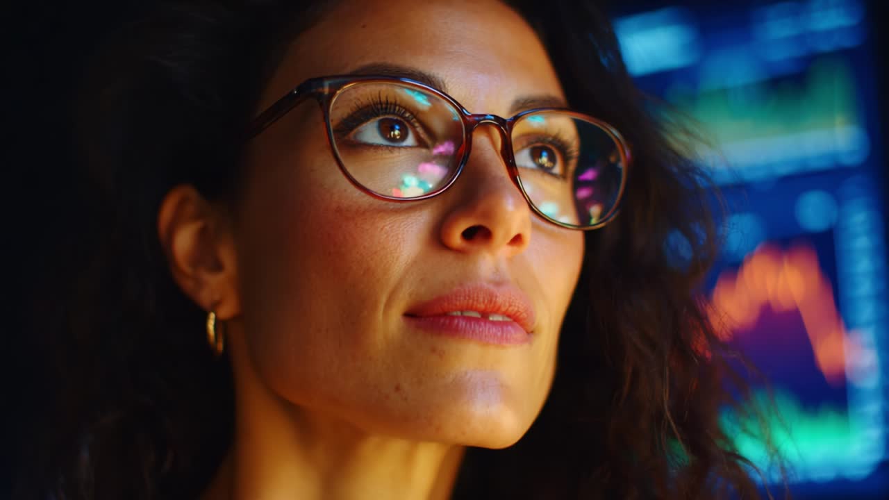 Focused and Inspired: A Determined Professional Engaging with Data Visualization on a Screen, Reflecting Dedication to Analysis and Achieving Goals in a Dynamic Environment