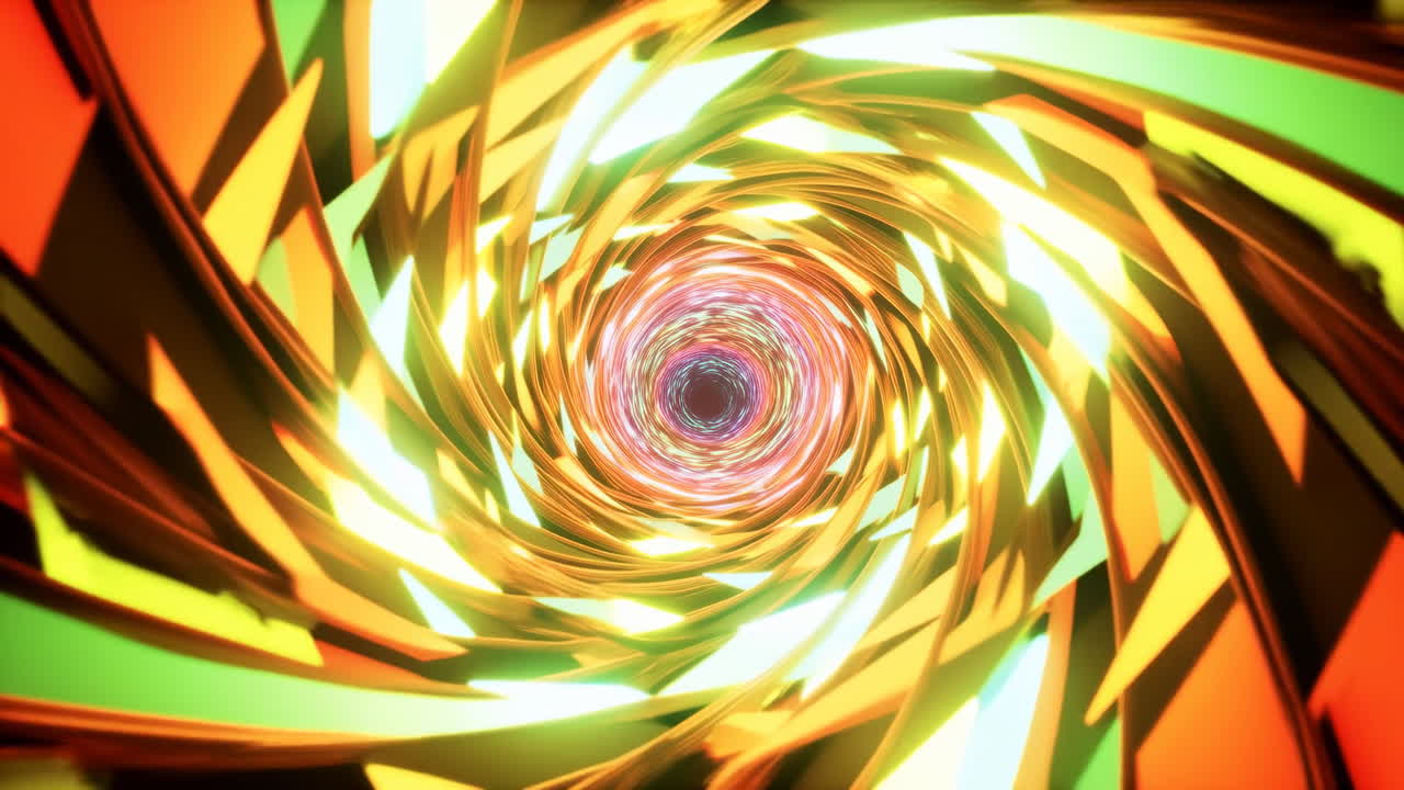 Vibrant Rotating Geometric Spiral Tunnel with Changing Colors