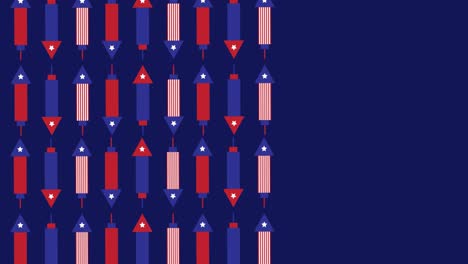 animation of american flag pattern with copy space on blue background