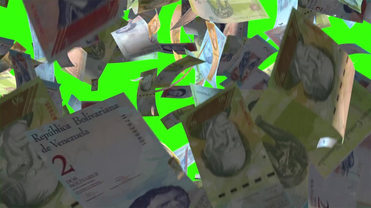 Faldende venezuelanske bolívar-sedler på grøn skærm