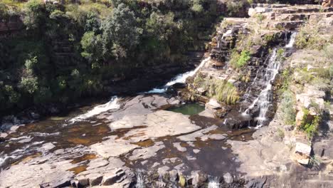 Drone-vantage-point-of-Treur-Falls-waterfalls,-South-Africa