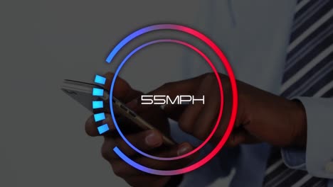 animation of scope scanning over african american businessman using smartphone