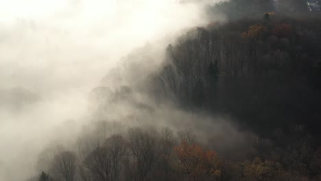 drone aerial view of foggy morning