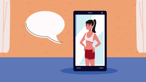 mujer en una clase de fitness virtual
