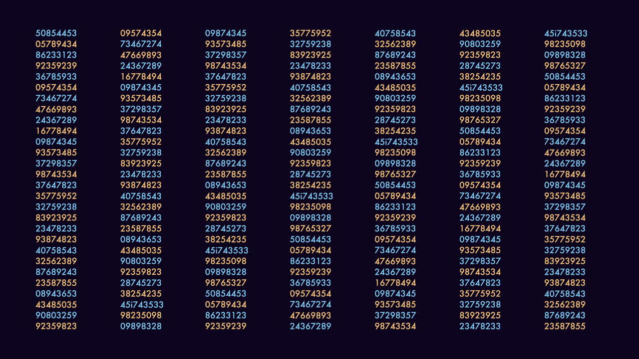 números dispersos en azul y naranja sobre un fondo oscuro