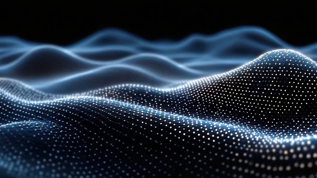 A Stunning Visual Representation of Digital Waves Illuminated by Blue Light, Showcasing the Flowing Patterns of Data in a Dark Background