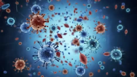 a detailed visualization of microscopic organisms: exploring the dynamic interactions of bacteria, viruses, and protozoa in an intricate biological environment