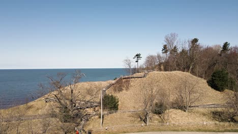 rising to show the great lake off the coast