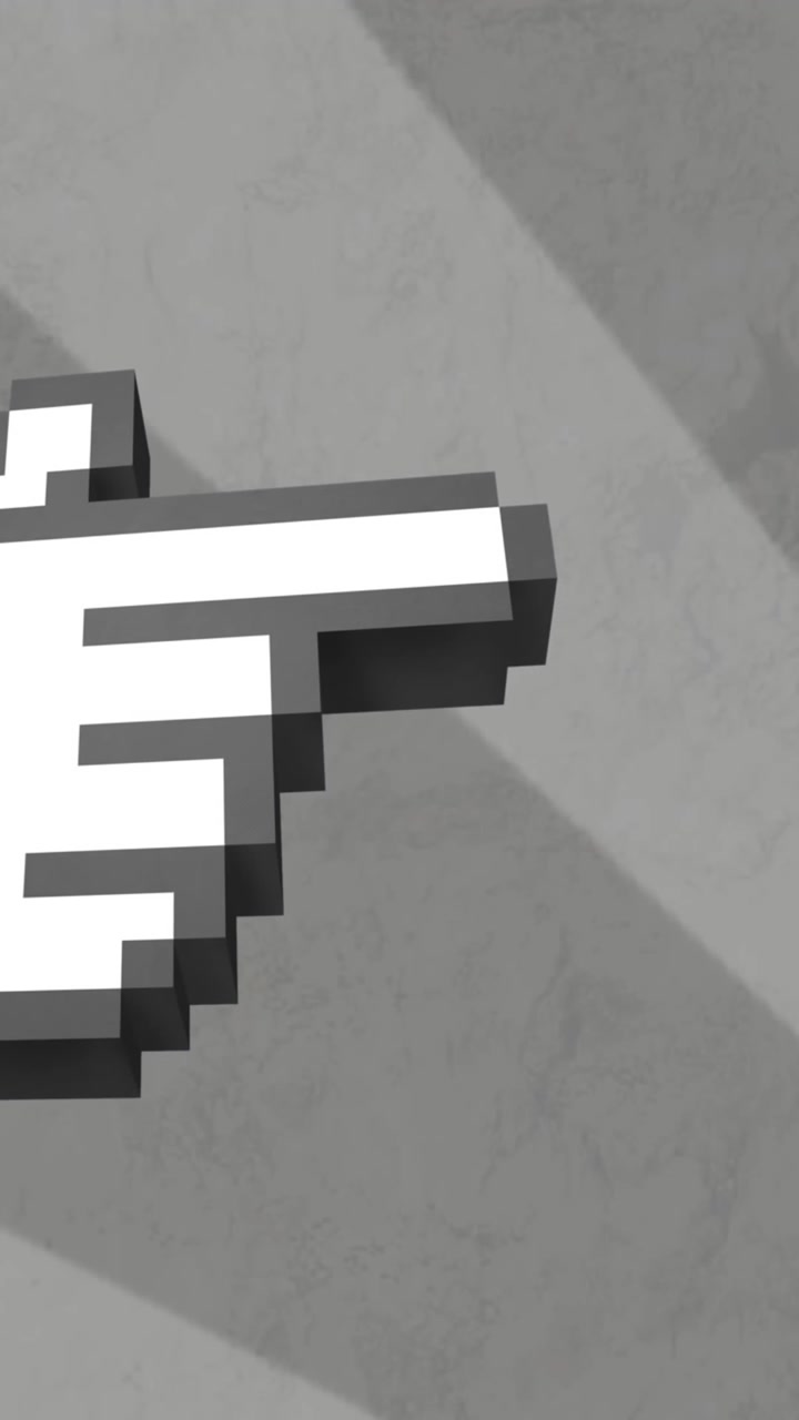 Animazione di due mani digitali pixelate su strisce grigie rotanti in movimento.