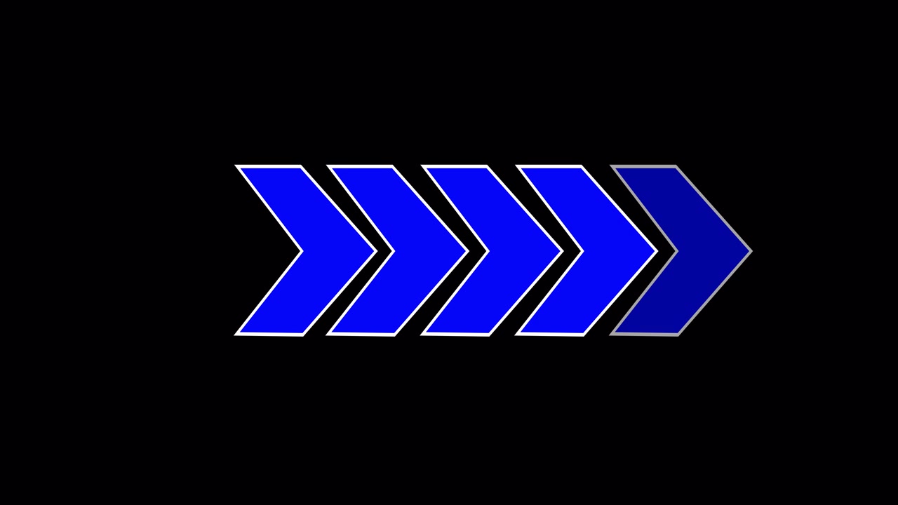Frecce a chevron blu animate che avanzano su sfondo nero