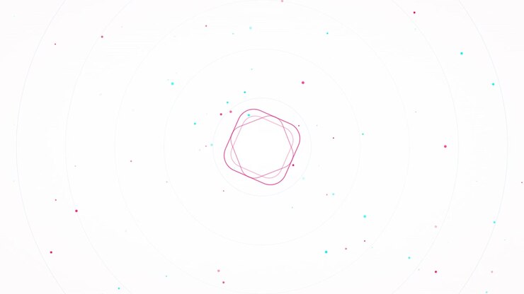 Grafica in movimento astratta con forme geometriche pulsanti e particelle