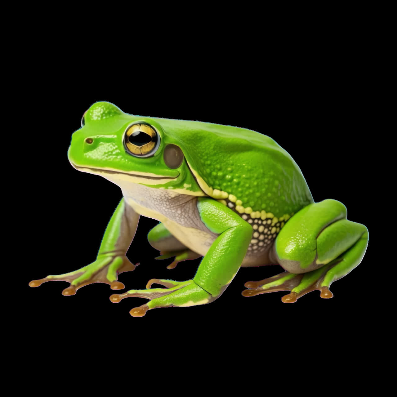 Vibrant green frog isolated animation isolated asset, transparent 4K video, alpha channel, ProRes