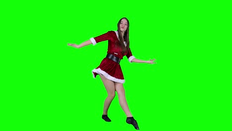 Weihnachts-Halloween-Cosplay-Kostümkleid-Tänzer,-Der-Vor-Einem-Grünen-Bildschirm-Auftritt