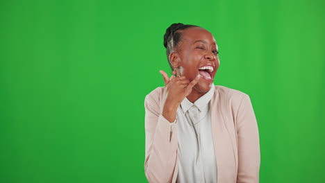 Face,-green-screen-and-black-woman