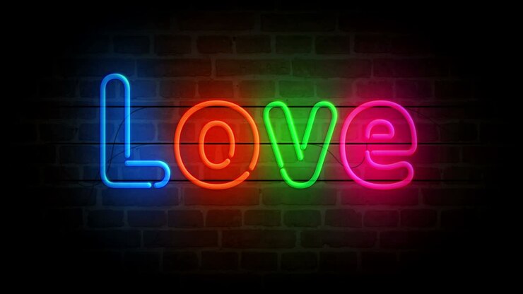 Love symbol neon on brick wall loop