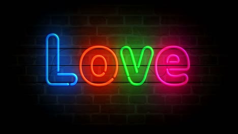 love symbol neon on brick wall loop