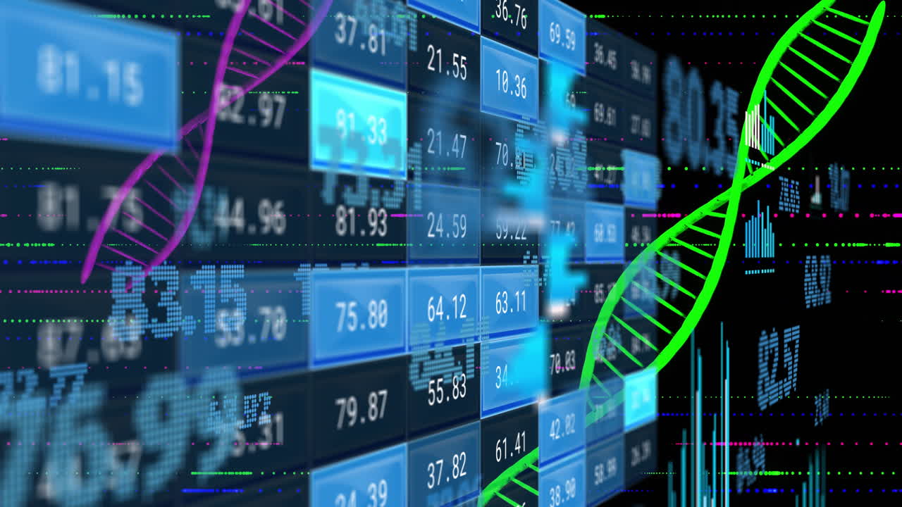 animación del procesamiento de datos digitales sobre el hilado de cadenas de adn
