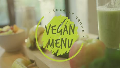 animation of vegan menu text over fruit in kitchen