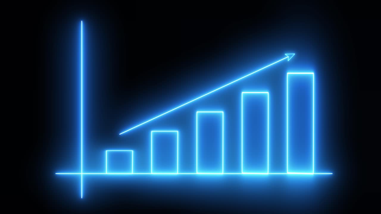 Neon Blue Bar Graph Showing Growth and Progress