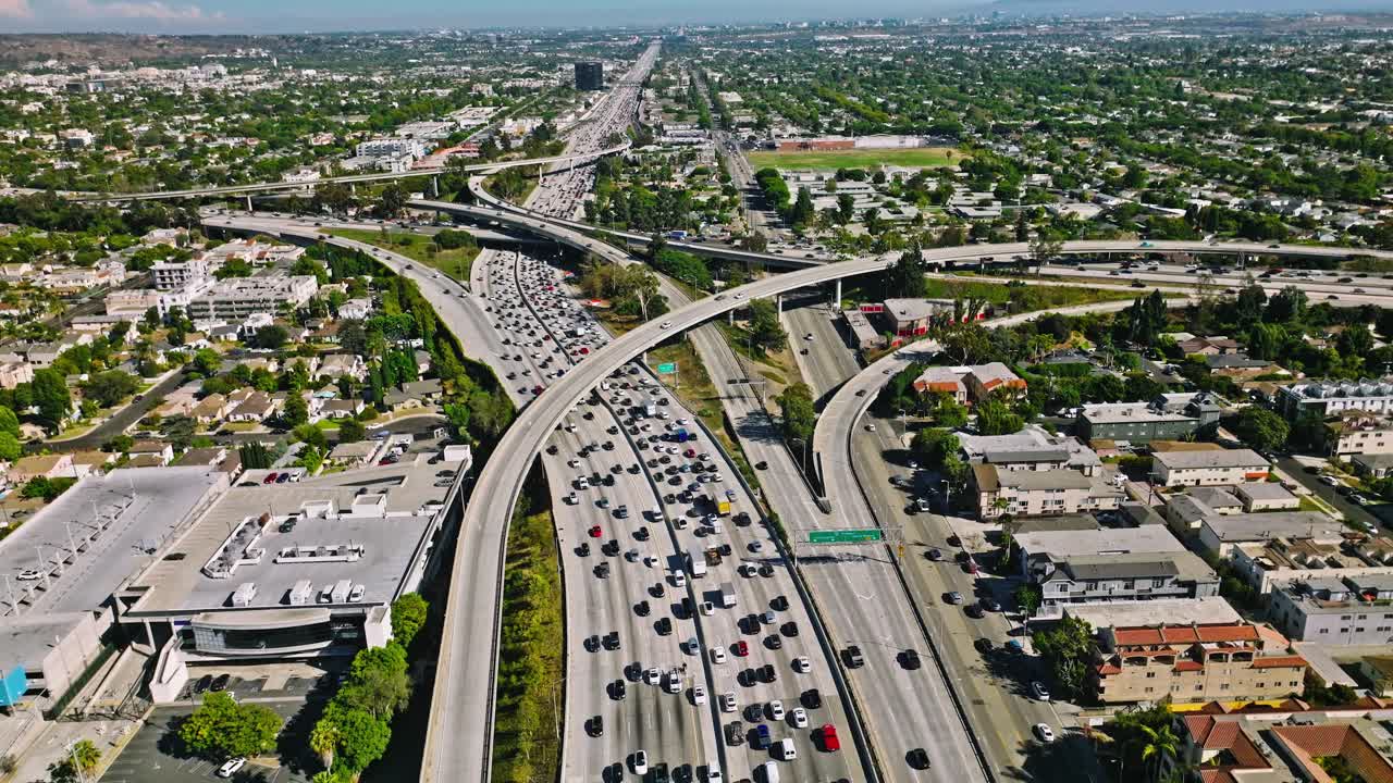 Aerial view of freeway Los Angeles downtown