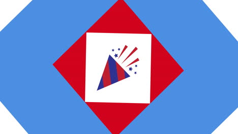 animación de cono de fuegos artificiales en los colores de la bandera estadounidense rojo, blanco y azul