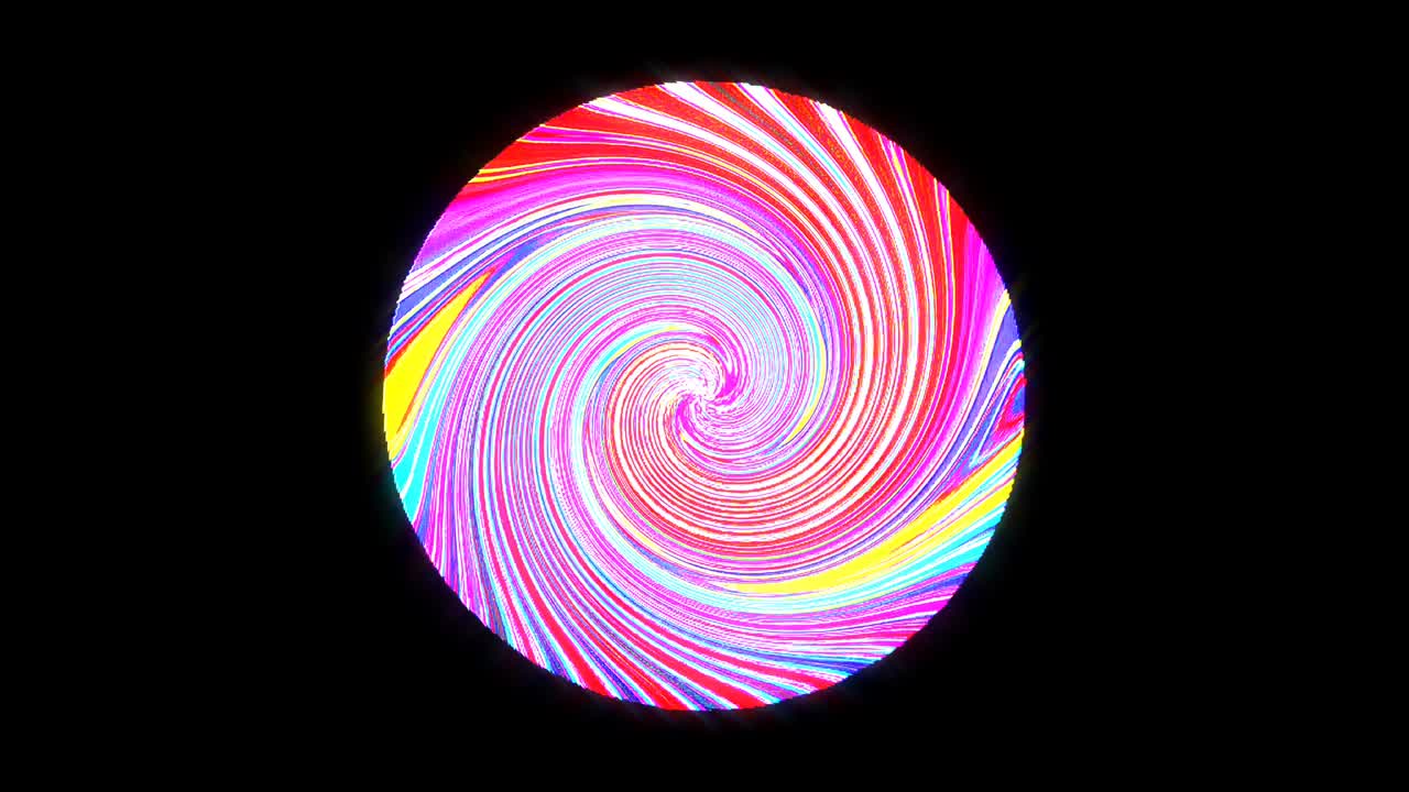 검은 바탕에 다채로운 박이는 불빛의 애니메이션 둥근 모양