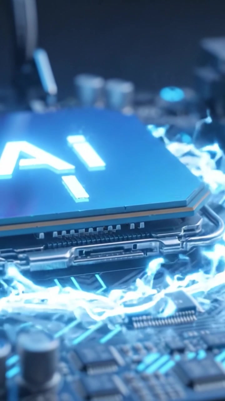A Close-Up View of a High-Tech Circuit Board Featuring an Advanced Processor; The Integration of AI Technology Highlights Modern Computer Engineering Innovations