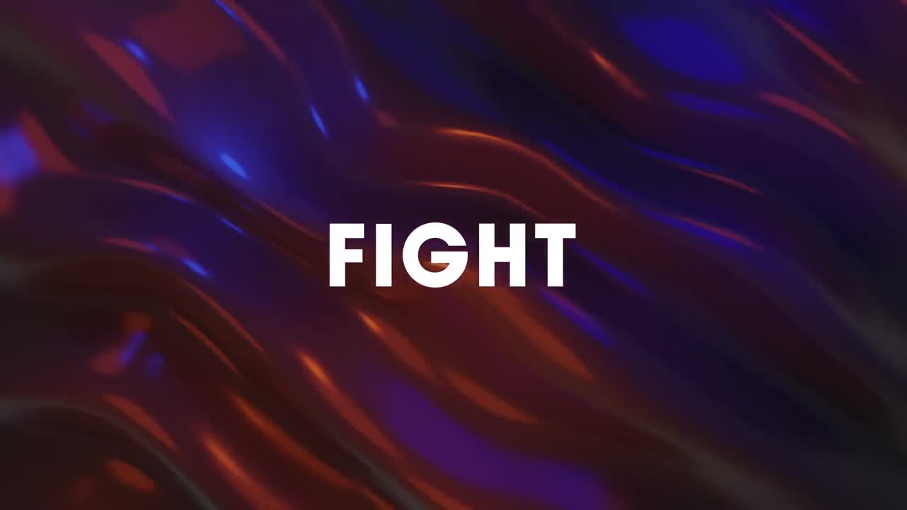 animación del texto de lucha en blanco sobre ondas rojas onduladas en luz azul