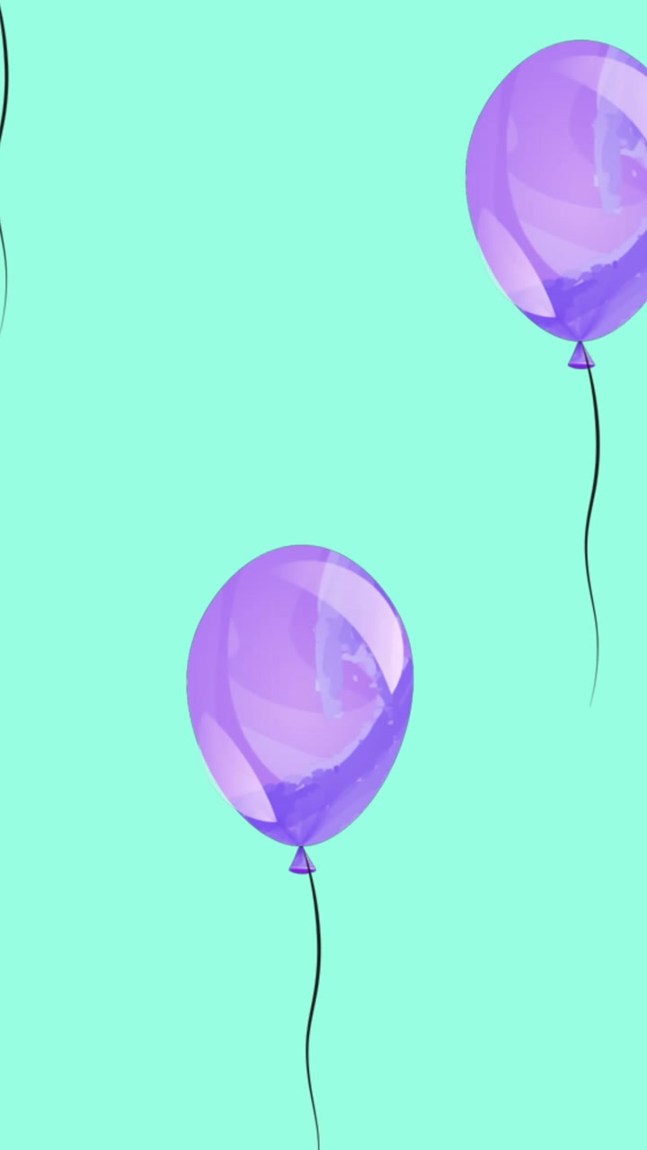 Animazione di palloncini viola su sfondo verde