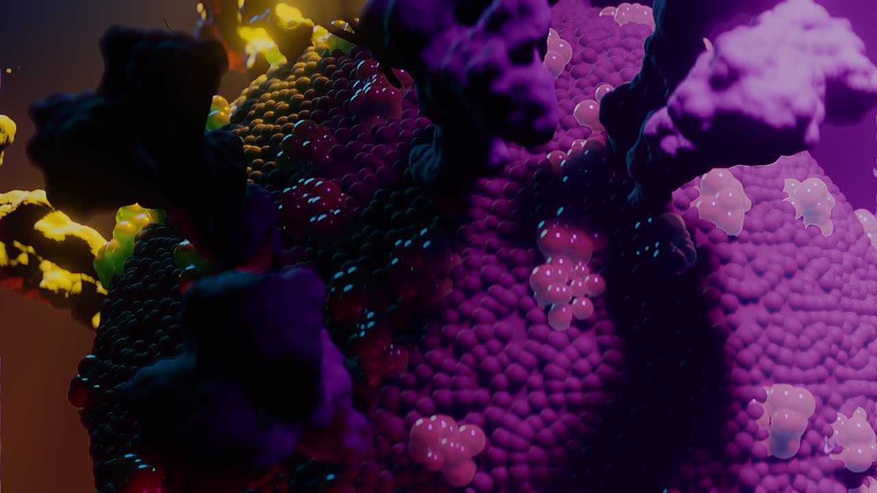el virus de la corona bajo el microscopio. bucle giratorio sin costuras. animación 3d cinematográfica de alta calidad. una de las series.