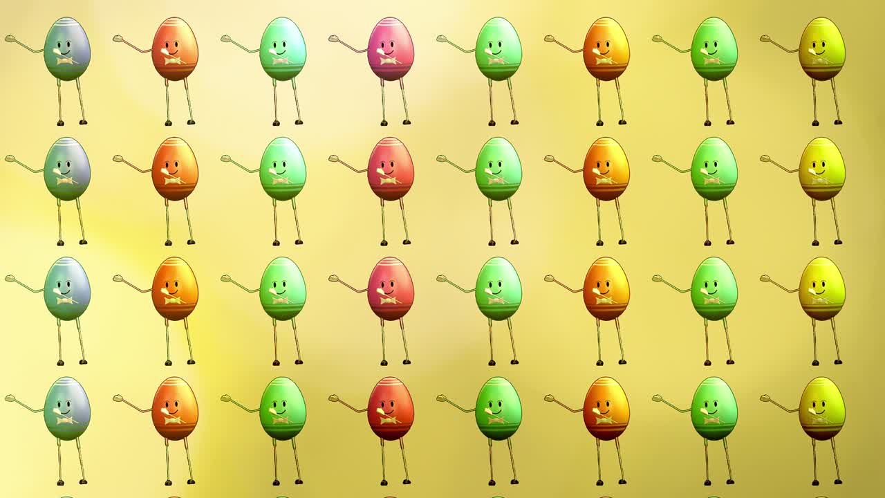 grupo de patrones repetidos huevos de pascua de baile multicolores de bucle sin costuras de fondo de vacaciones