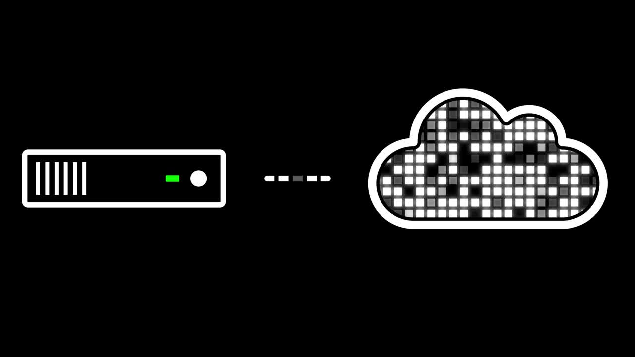 Cloud-server communication concept (seamless loop, white on a black background)