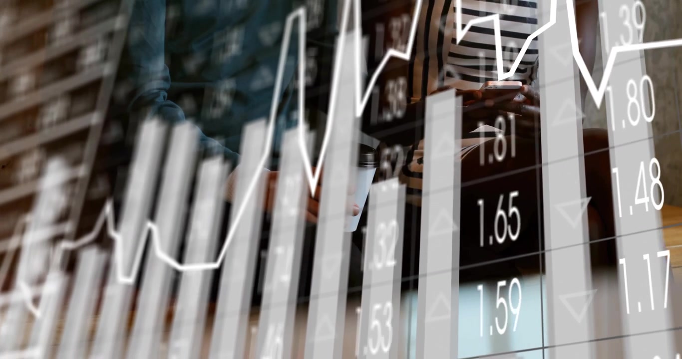 Professionals Analyzing Financial Data with Animated Stock Market Graphs