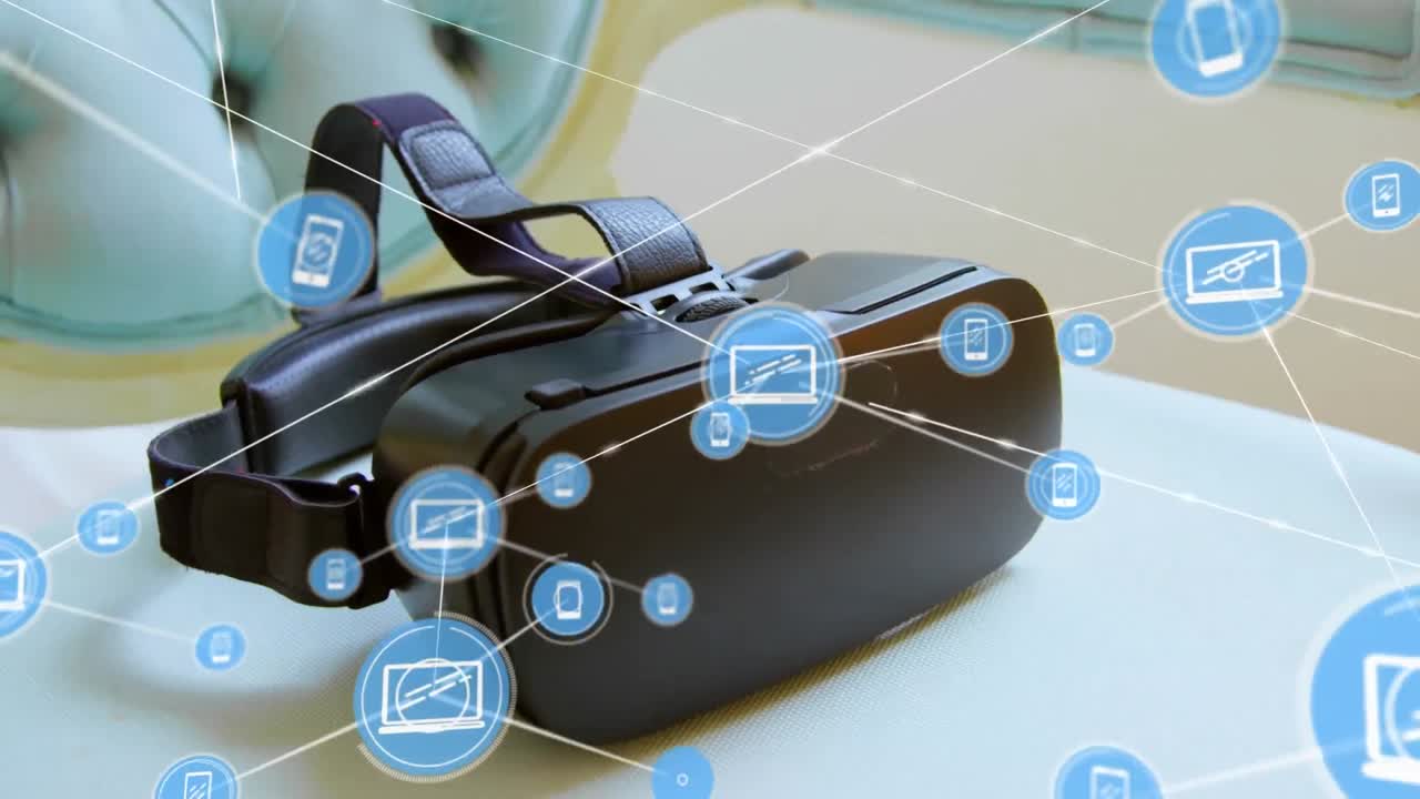 animación de la red de conexiones a través de auriculares vr