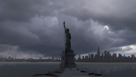 statue of liberty under a stormy sky, new york city