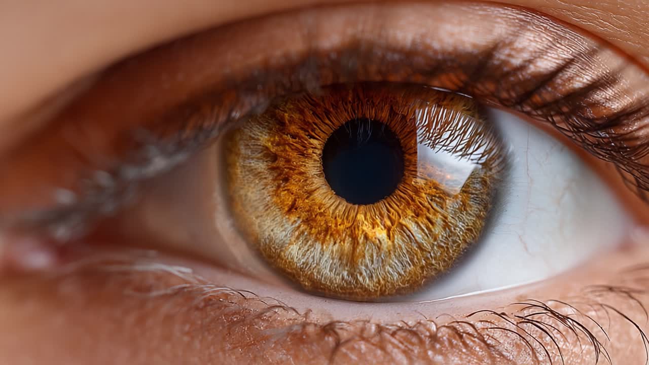 Close-Up of a Beautiful, Captivating Eye Showcasing Intricate Patterns and Rich Colors, Highlighting the Unique Characteristics of Its Iris and Pupillary Region