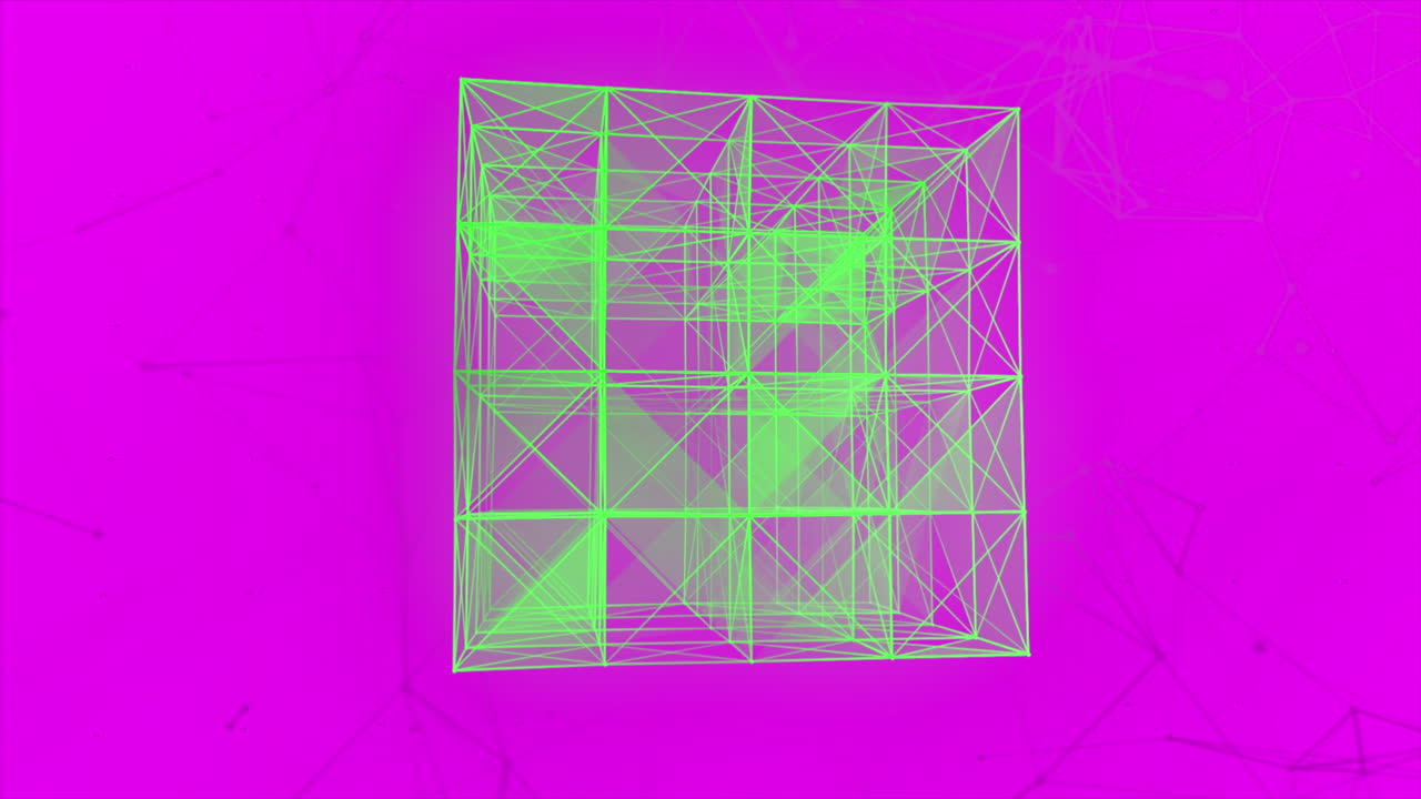 cubo de marco de alambre abstracto en fondo magenta