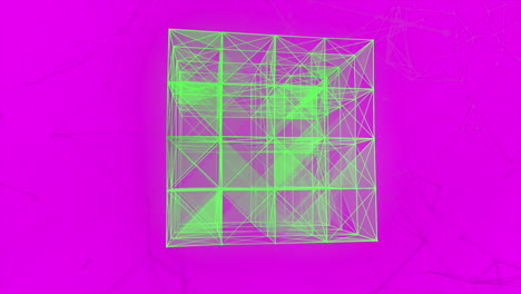 cubo de marco de alambre abstracto en fondo magenta