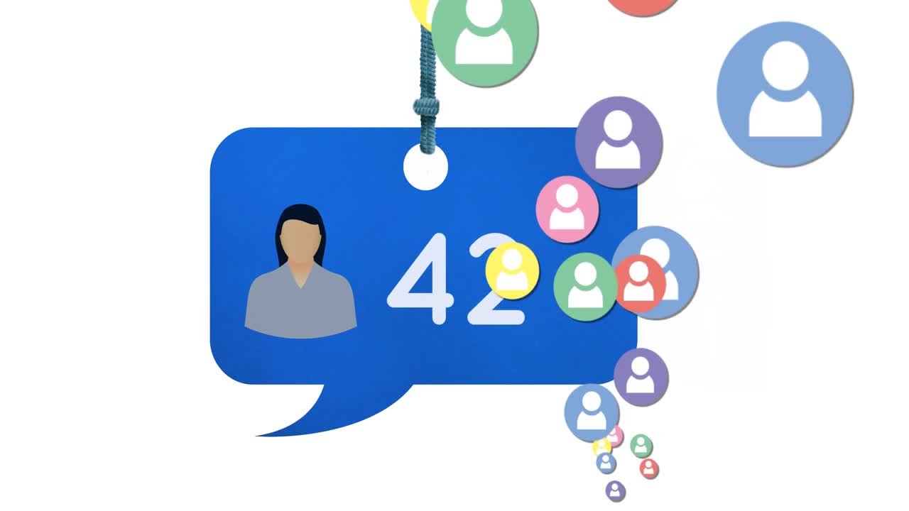 iconos de perfil coloridos y números en el icono de burbuja de mensaje 4k