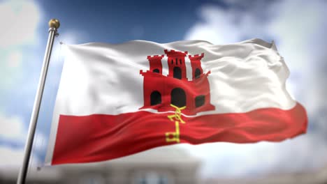 gibraltar flag waving slow motion 3d rendering blue sky background - seamless loop 4k
