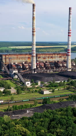 aerial view of factory. aerial view of factory with chimneys