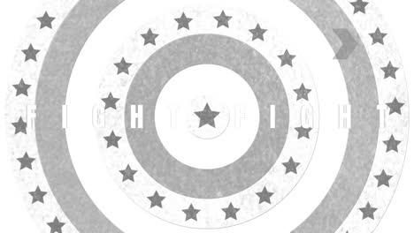 digital animation of fight text against stars on spinning circles against white background