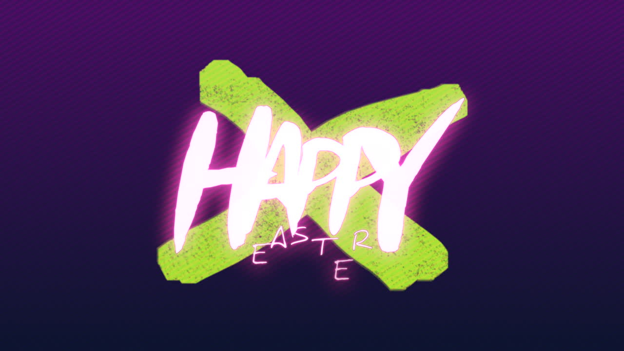 활기찬 네온 녹색과 보라색 행복한 부활절 디자인 브러쉬로 칠