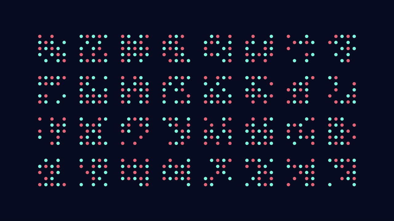 Abstract glowing dot matrix pattern animation on dark background, seamless grid