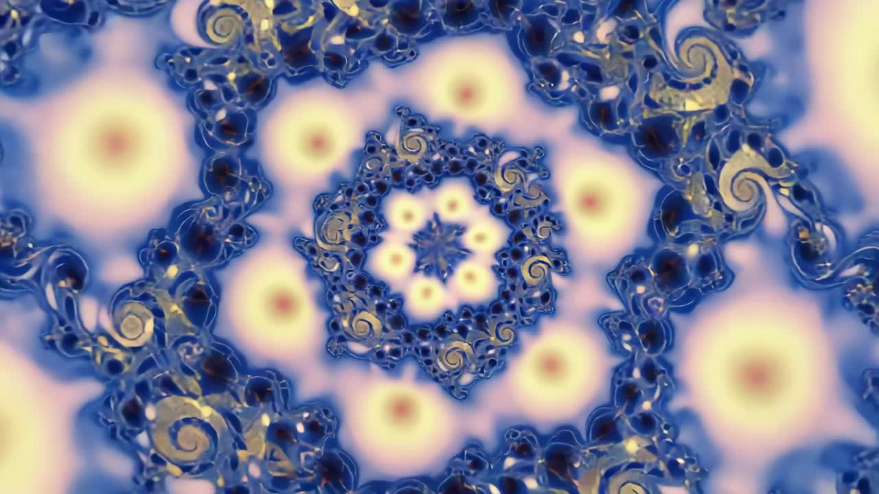 Abstract Swirling Blue and Yellow Kaleidoscope Pattern