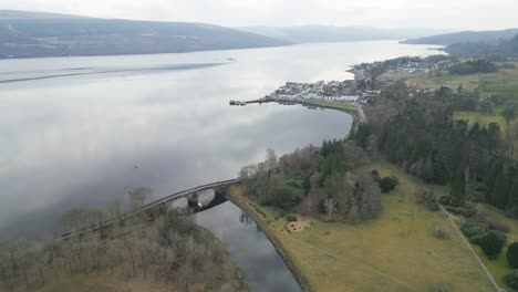 Aerial Flyover Aray Bridge With Inveraray In Background