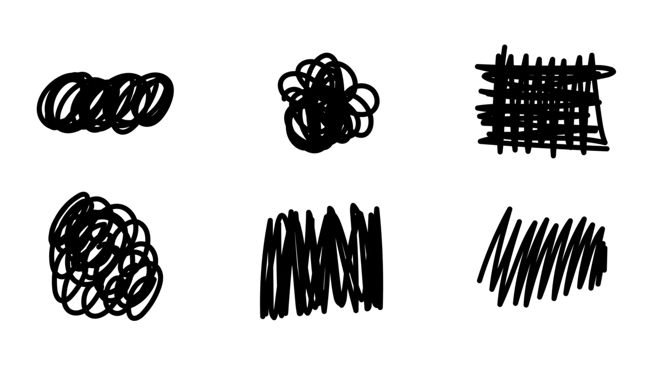 Scarabocchi e forme animati disegnati a mano con inchiostro nero