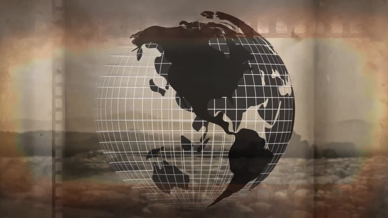 el globo girando contra la tira de la película vintage