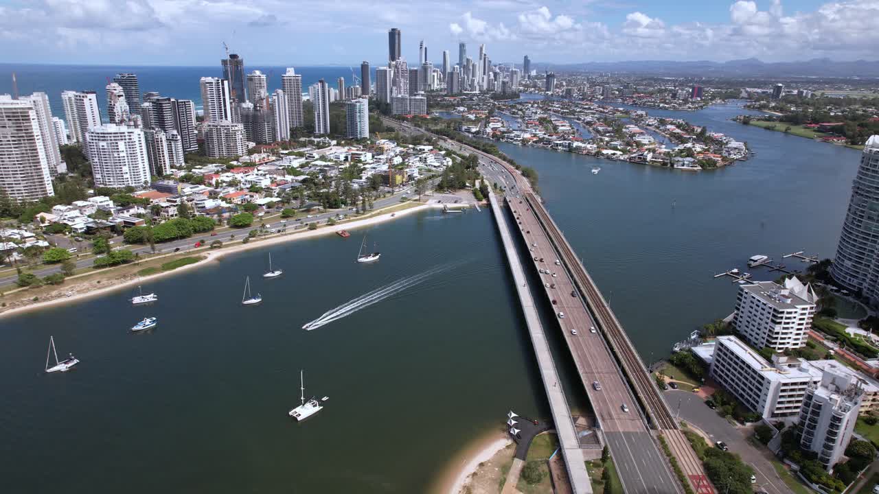 Sundale Bridge On The Broadwater, Southport, QLD, Australia - Aerial Shot
