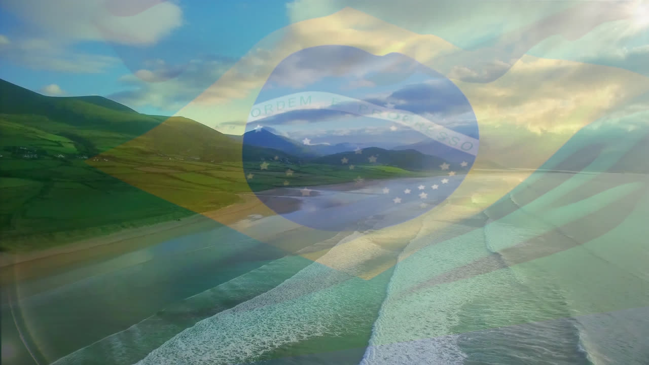 해변의 공중 전망에 맞춰 흔들리는 브라질  ⁇ 발의 디지털 구성